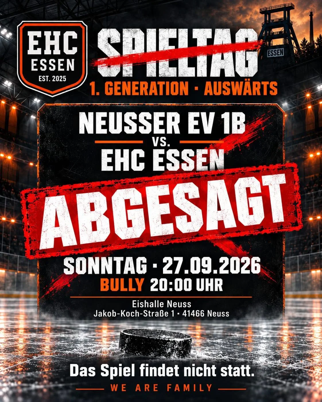 Abgesagt: Neusser EV gegen EHC Essen