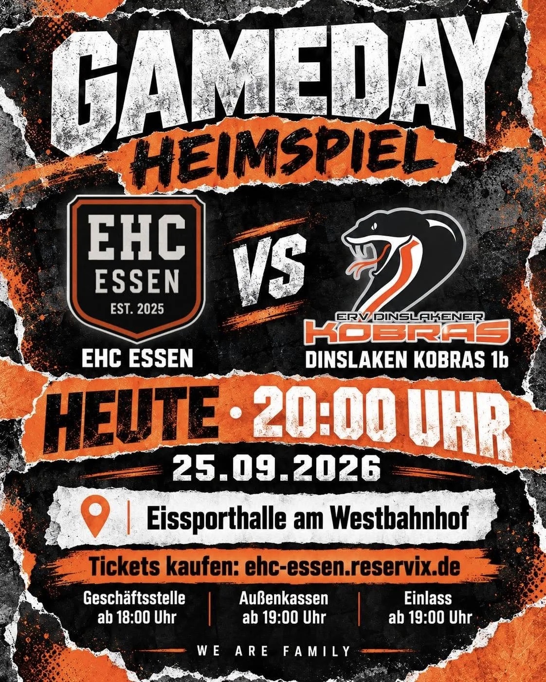 Gameday: Heute 25.09.2026 Heimspiel EHC Essen gegen Dinslaken Cobras