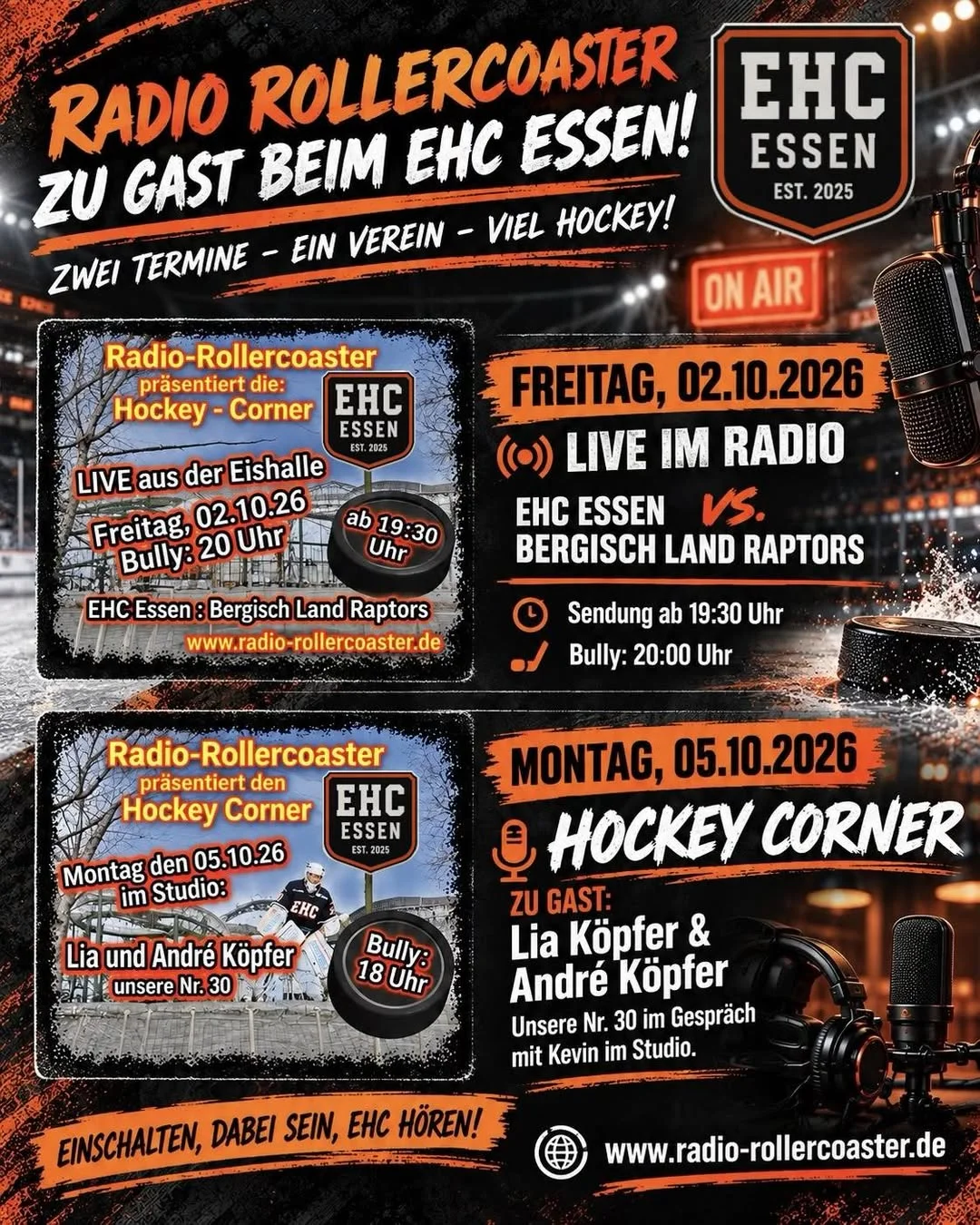 Radio RollCoaster: Montag und Freitag IST EHC-CORNER!