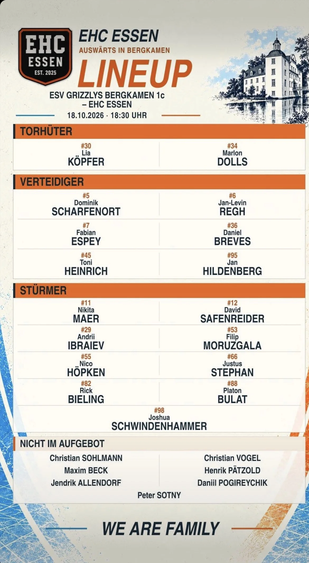 Line Up Bergkamen vs. Essen 18.10.2026