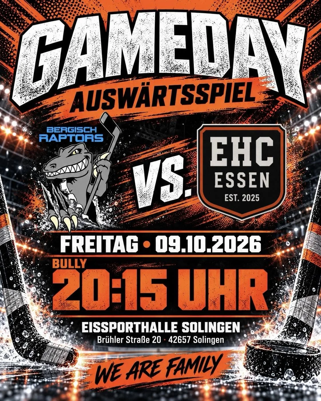 Gameday: Heute Auswärtsspiel Bergisch Land Raptors gegen EHC Essen