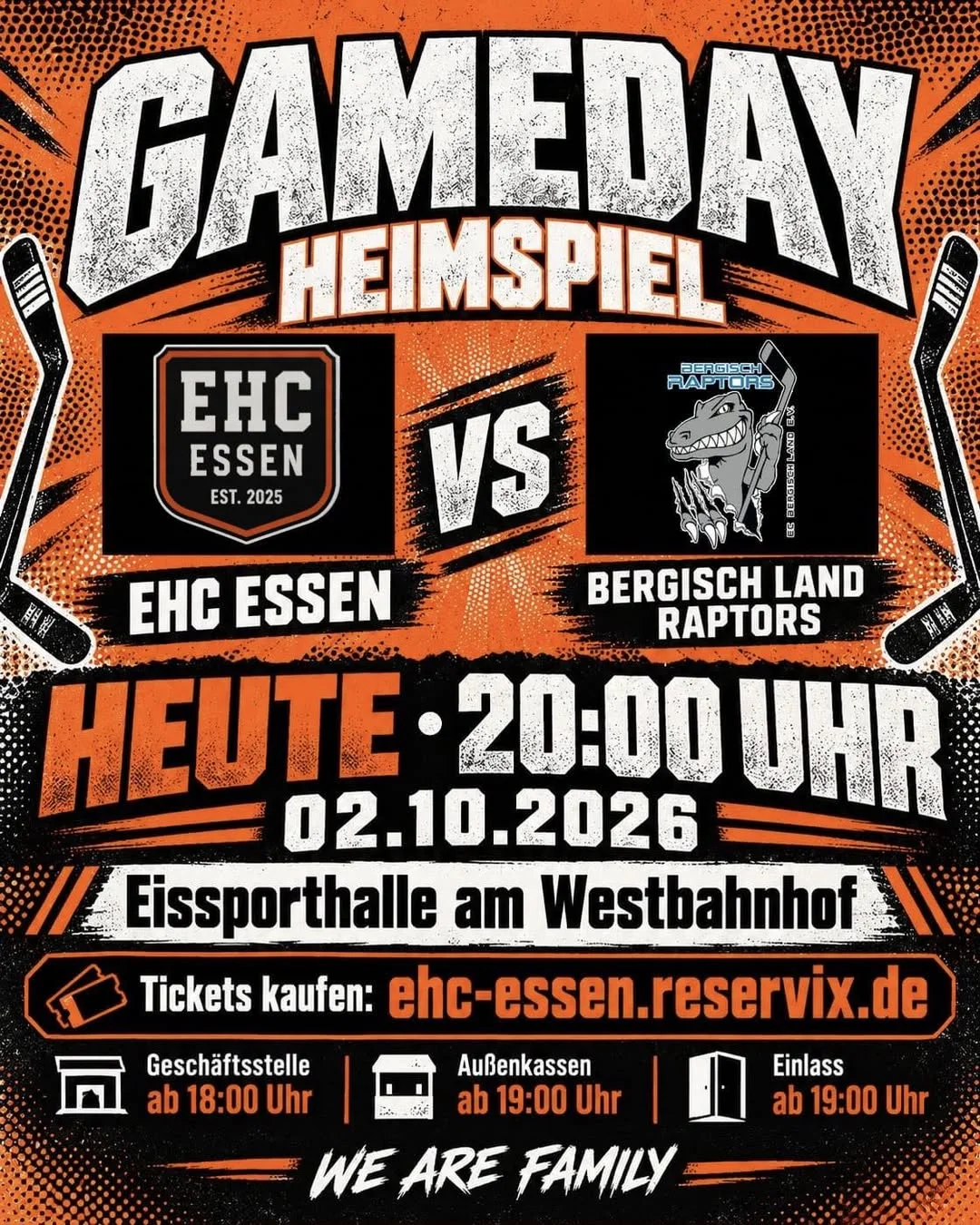 Gameday: Heute Heimspiel EHC Essen gegen Bergisch Land Raptors