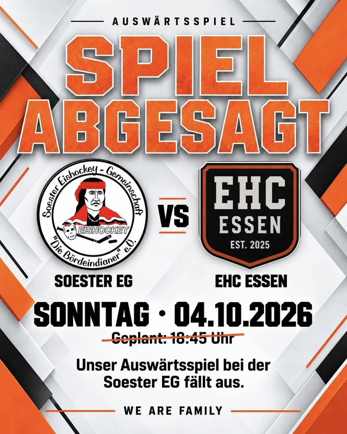 Spielabsage: 04.10.2026 Soester EG gegen EHC Essen